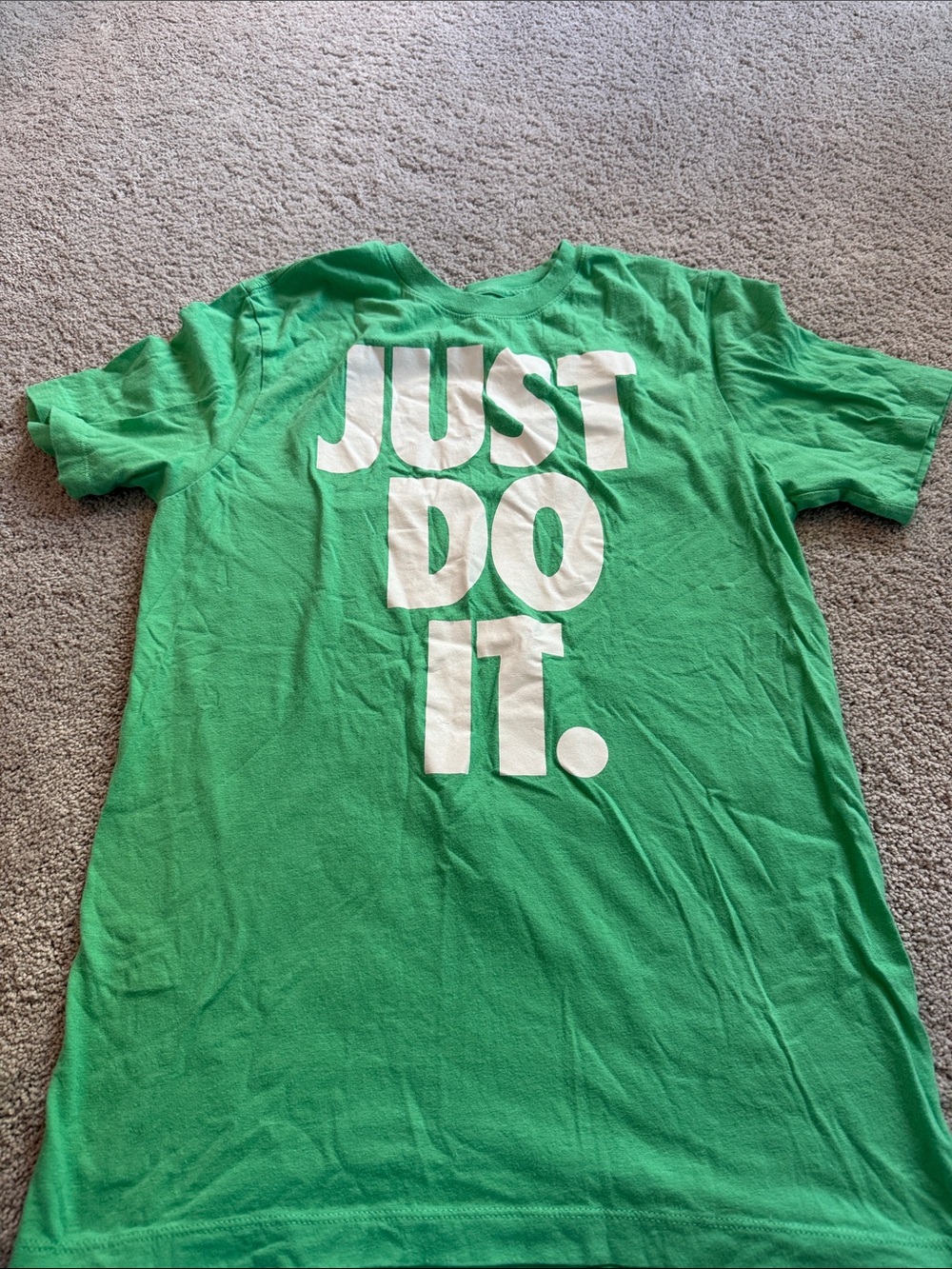 Nike Green Short Sleeve Tee with White "JUST DO IT." Graphic